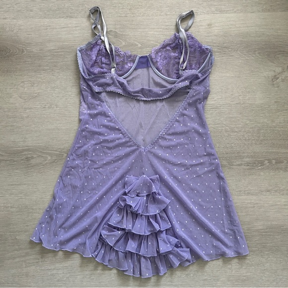 Dreamgirl Lavender Mesh Lace Flirty Slip Chemise Dress - Picture 3 of 7